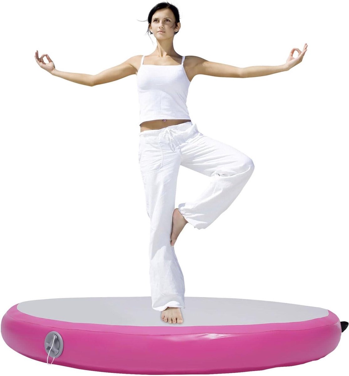 Opblaasbare Trainingsmat - Gymnastiekmat Air Mat - Sport Training Yoga - Verdikte Schokabsorptie - 100 x 10 cm - Roze Grijs