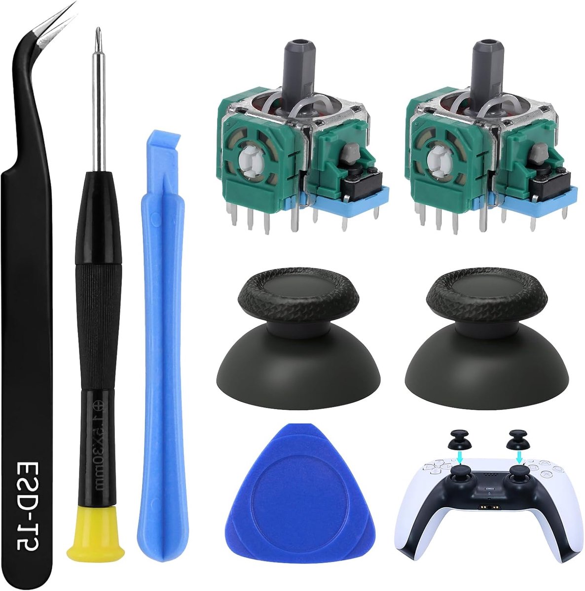 SnelShoppen - Thumbsticks Joysticks Analogsticks Reparatie Set, 8-delig Controller Accessoires Set voor PS5, Vervangende Analog Stick, Joystick Duimkn