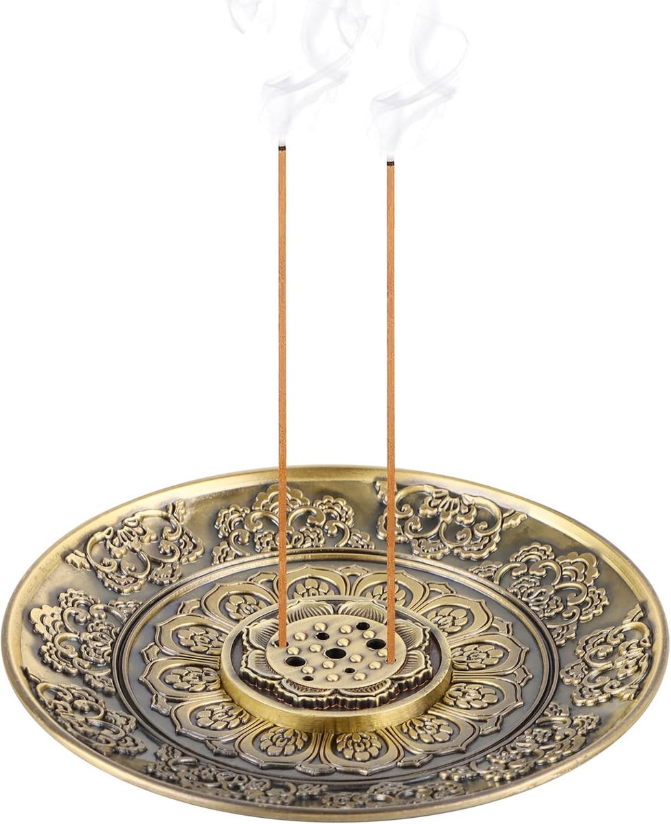 Lotus wierookhouder van messing, elegante wierookbrander met schotel en houder voor aromatische wierookstokjes
