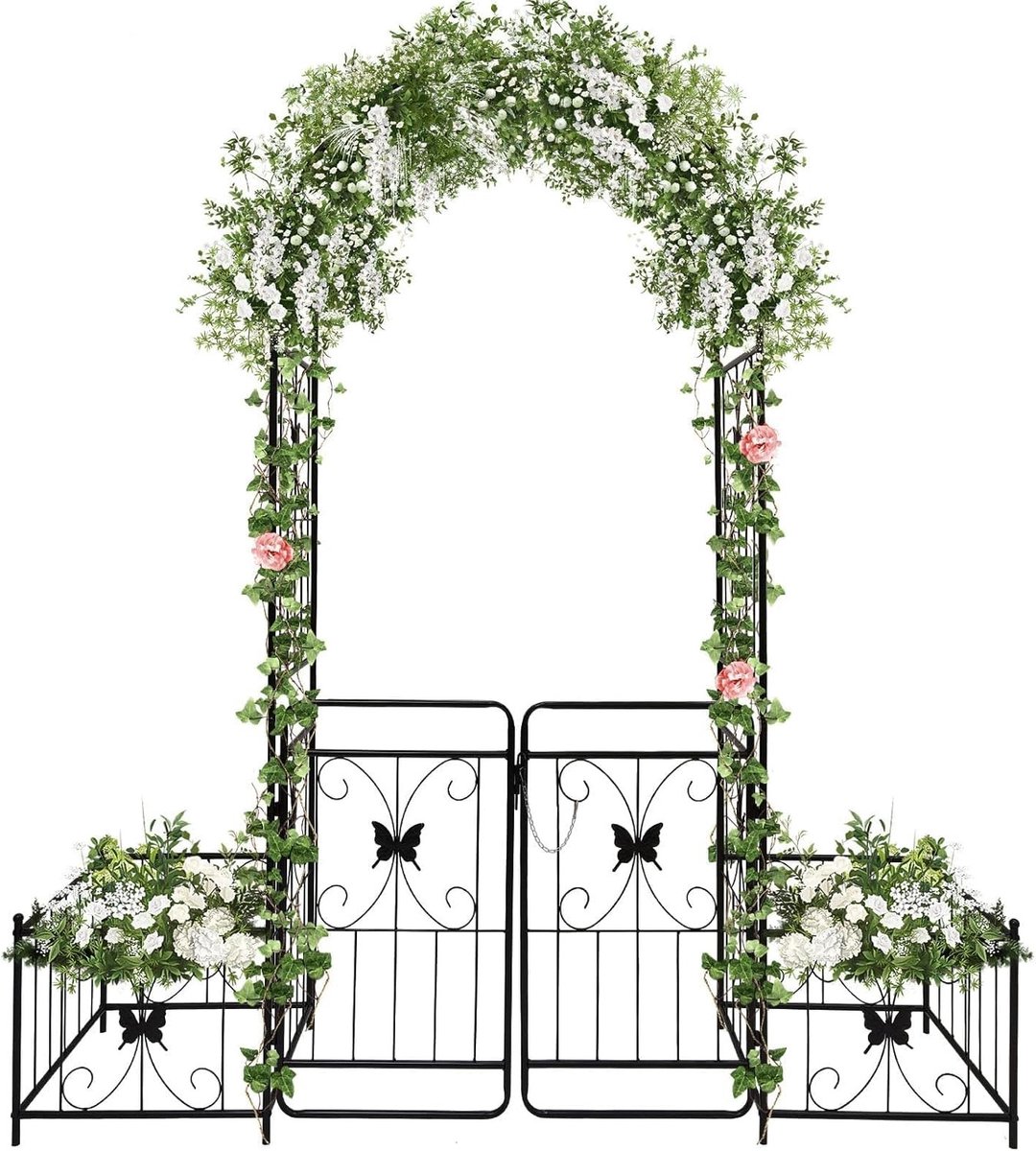 Robuuste Tuinboog met Poort en Plantenbakken voor Klimplanten en Rozen - Ideaal voor Trouwdecoratie en Buitenruimtes