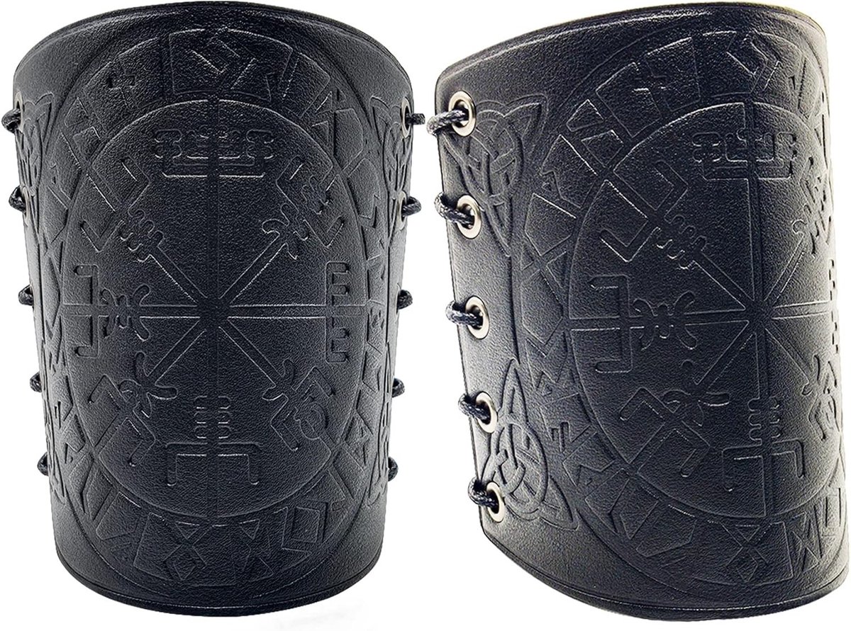 Viking Vegvisir Gegraveerde Leren Armbanden, Verstelbare Arm Beschermers en Polsbanden voor Nordic Kostuum en Punk Stijl