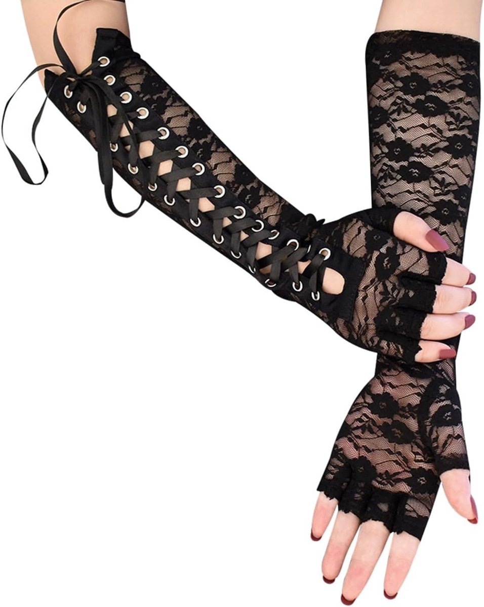 Lange Gothic Vingerloze Handschoenen voor Dames, Ideaal voor Kostuumfeesten, Bruiloften en Cosplay
