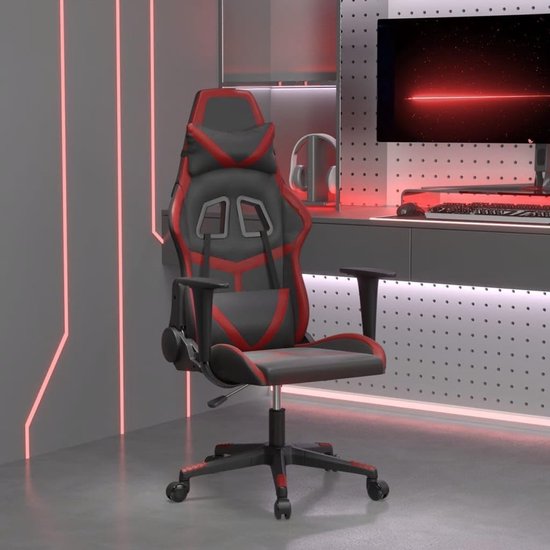 Gaming Stoel - Fauteuil Bureau - Comfortabel Zitten - Met Massagefunctie - 1 stuk - Zwart en wijnrood — afbeelding 3