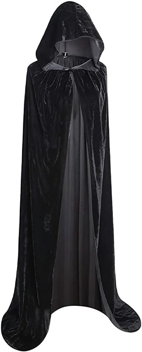 Zwarte Vampier Cape met Kap voor Halloween - Fluwelen Kostuum voor Volwassenen, Cosplay en Carnaval