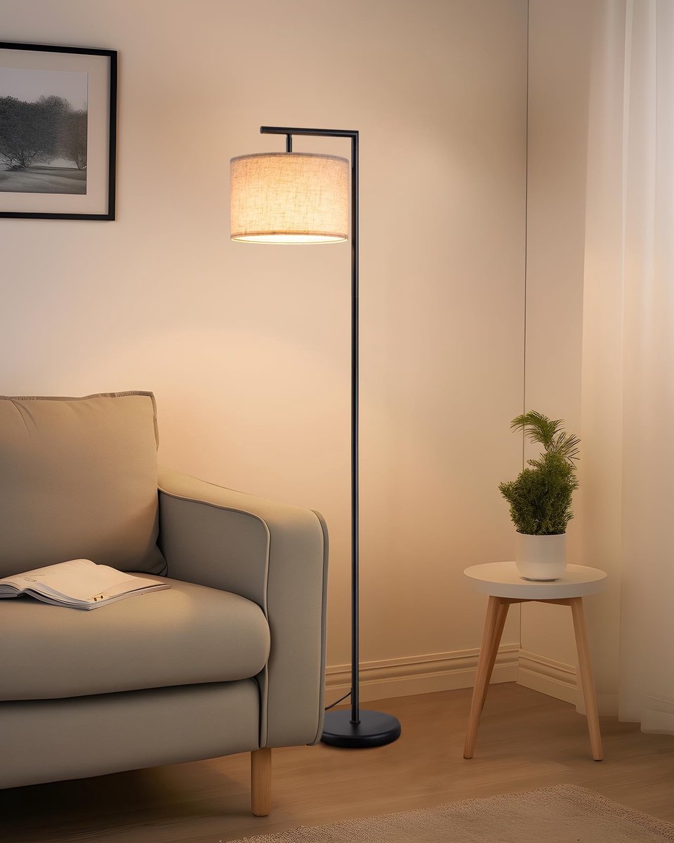 Omgoods - Vloerlamp met Verstelbare Linnen Lampenkap