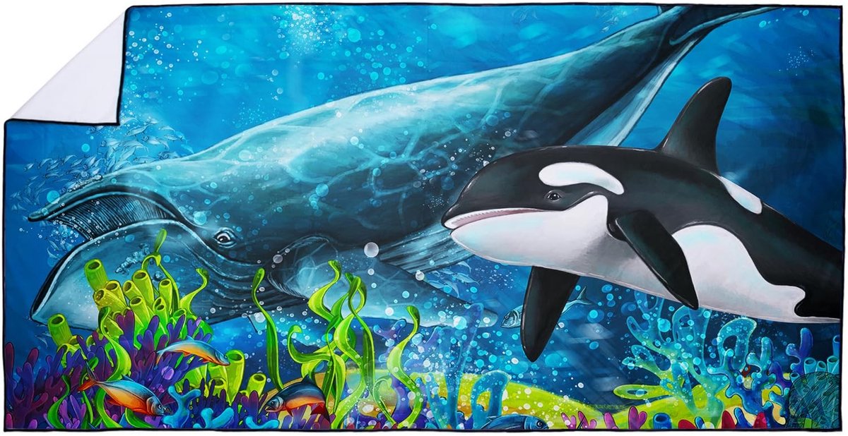 Omgoods - Sneldrogende Lichtgewicht Strandhanddoek - Oceaan Dieren Print 90x180cm