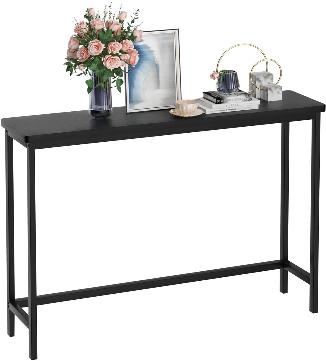 Omgoods - Console Tafel, Smalle Sofa Tafel, 39″ Bamboe Hal Tafel voor Entree, Zwart
