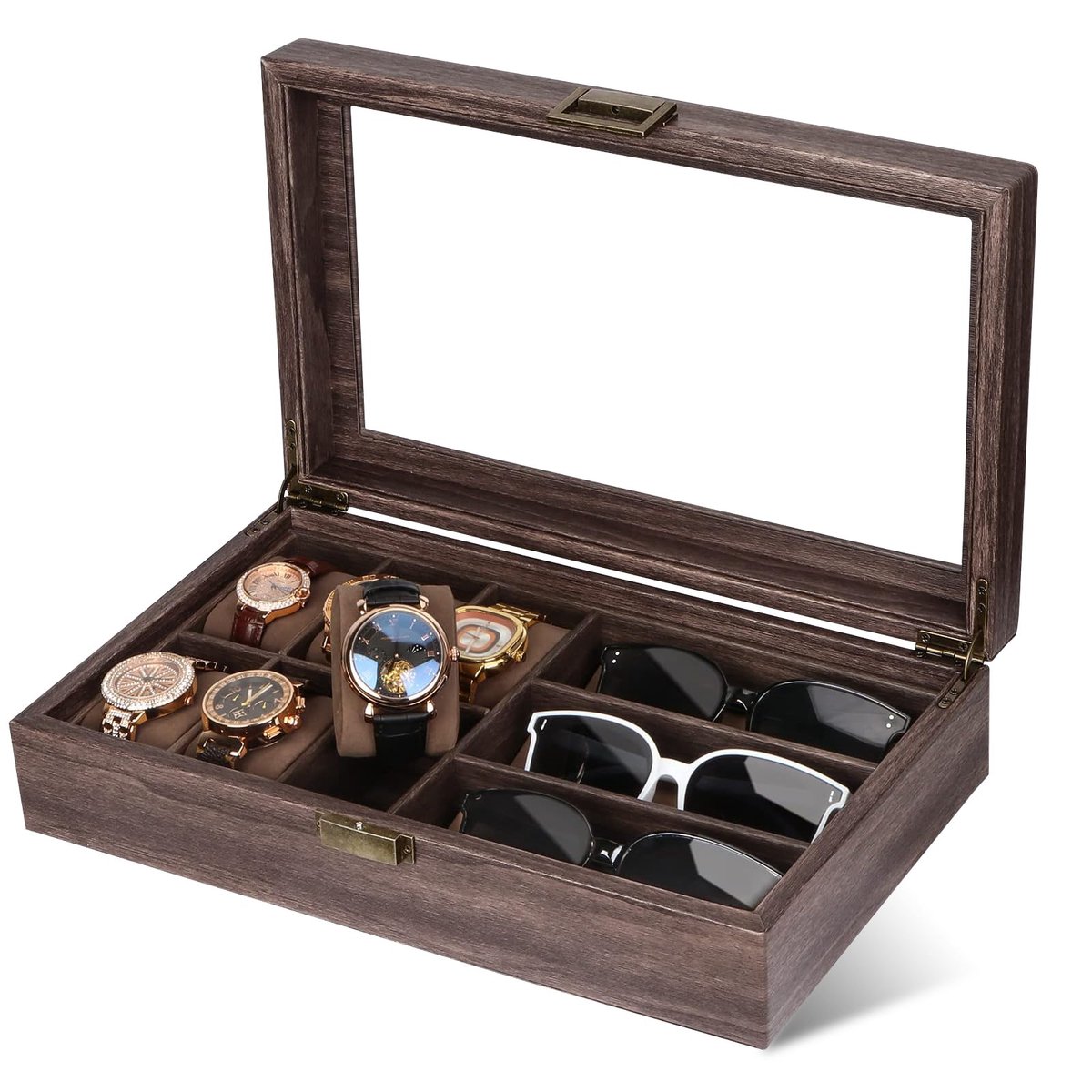 Omgoods - Houten Display Box met 6 + 3 Sleuven - Organizer voor Horloges en Sieraden