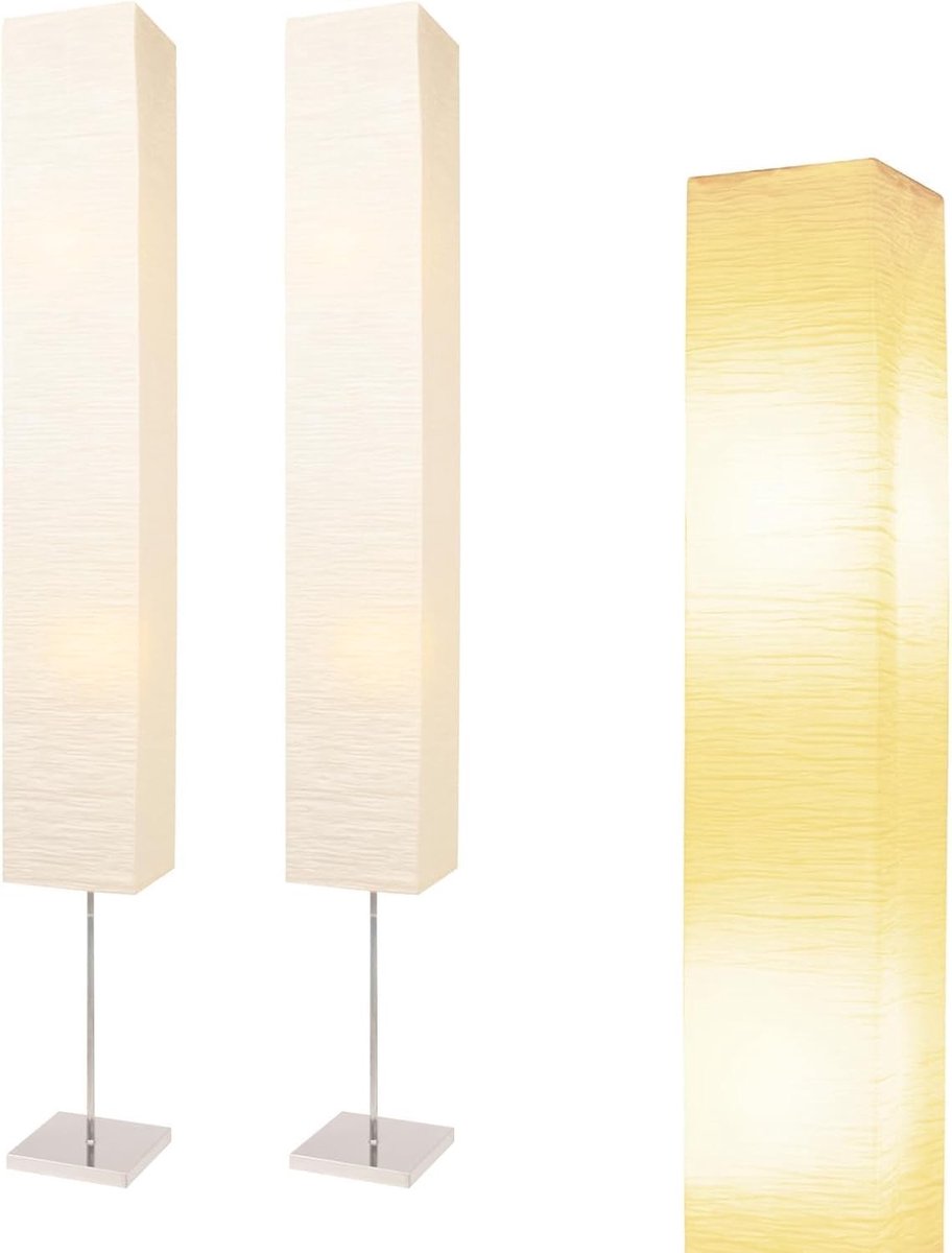 Omgoods - Elegante Papier Vloerlamp met Rieten Lampenkap
