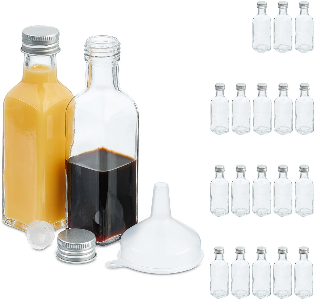 Omgoods - Set van 20 Mini Glazen Flessen van 100 ml met Schroefdop