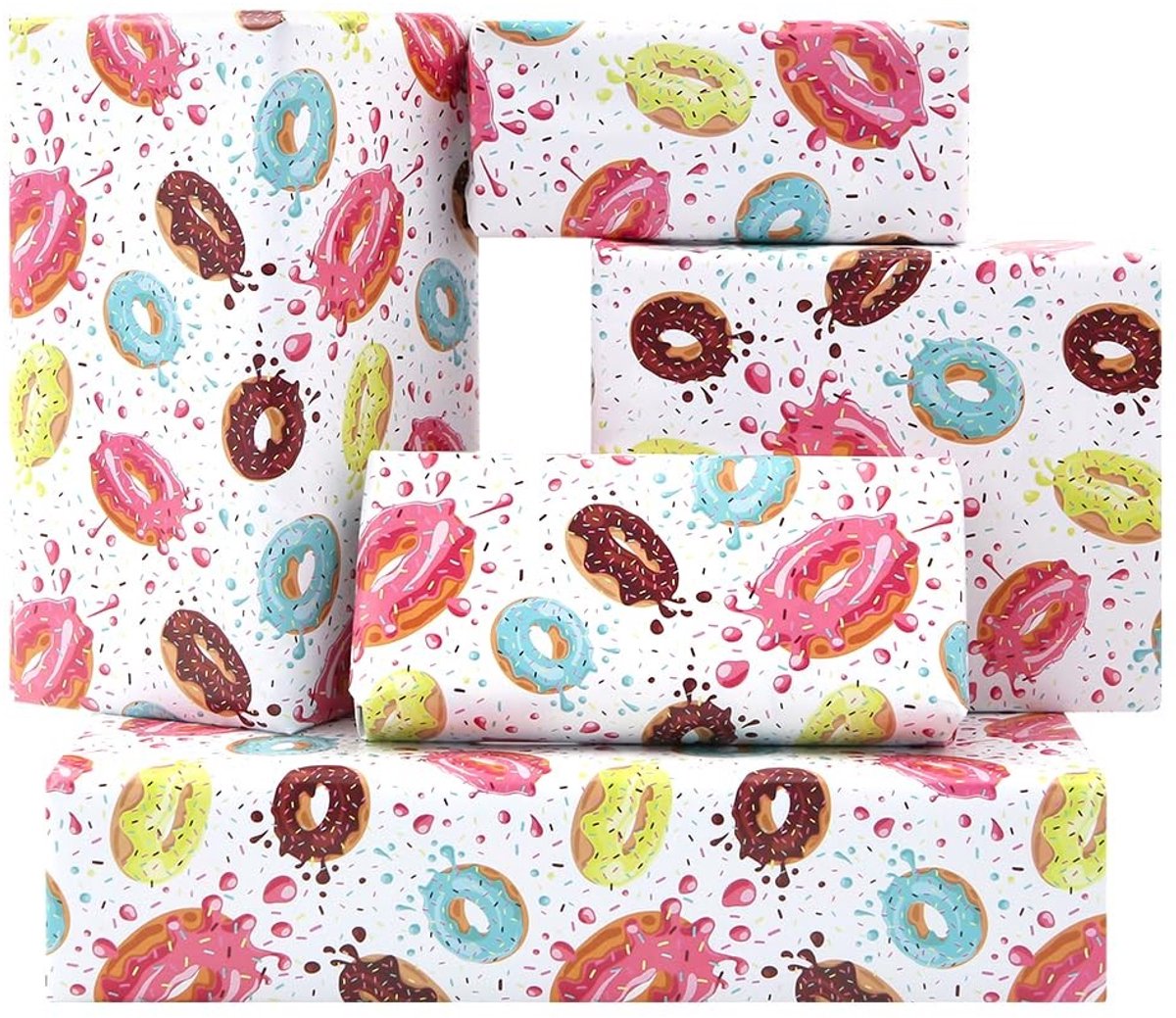 Omgoods - Donuts Cadeaupapier Set voor Kinderen, 4 Vellen
