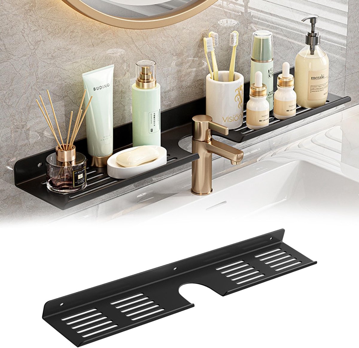 Omgoods - Wandgemonteerde Sink Organizer - Carbon Staal Badkamer Rek