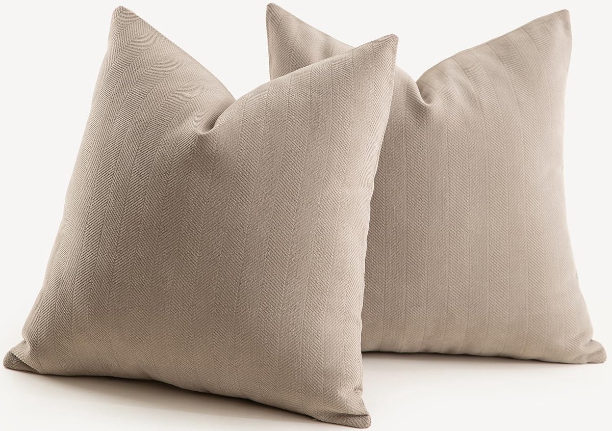 Omgoods - Set van 2 Chenille Kussenhoezen 50x50cm Taupe voor Woondecoratie