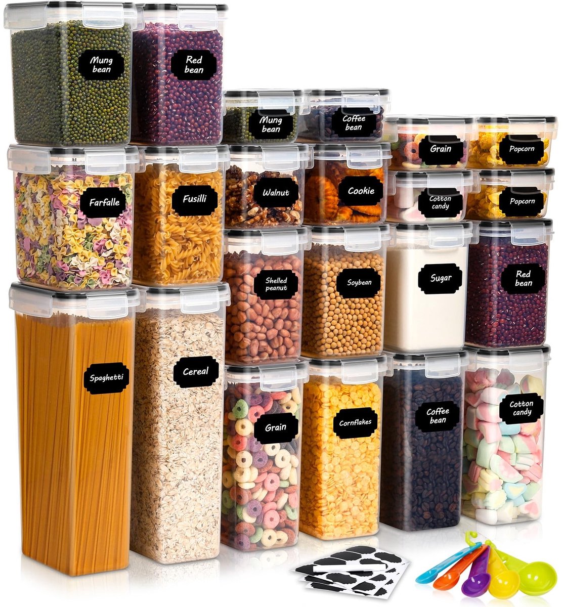 Omgoods- Opbergdozen 22 Stuks - Luchtdicht - BPA Vrij - Stapelbaar - Opbergdozen met Deksel - Keukenopslag - 5 Maten (0.52L-2.8L) - Opbergcontainers