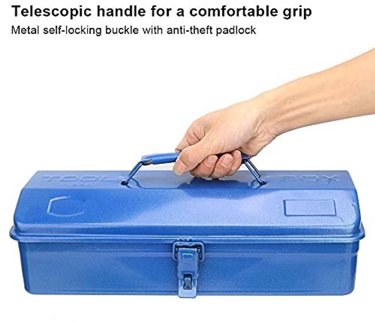 Omgoods- Gereedschapskist Draagbaar - IJzeren Opbergdoos - Multifunctioneel - 37x16x11cm / 43x18x11cm - Ronde Handgreep - Blauw Schilderen