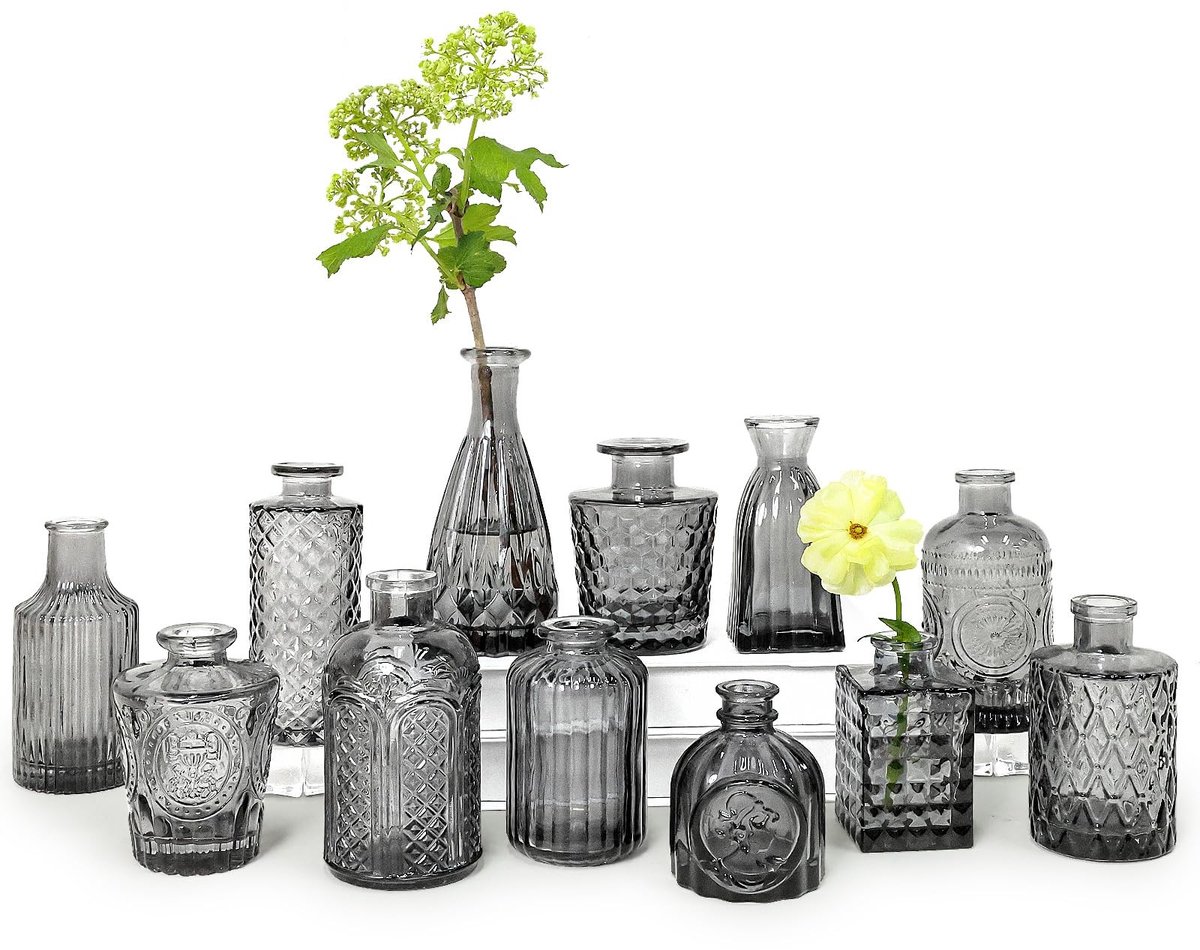 Omgoods - Set van 12 Zwarte Bud Vazen voor Bloemdecoratie