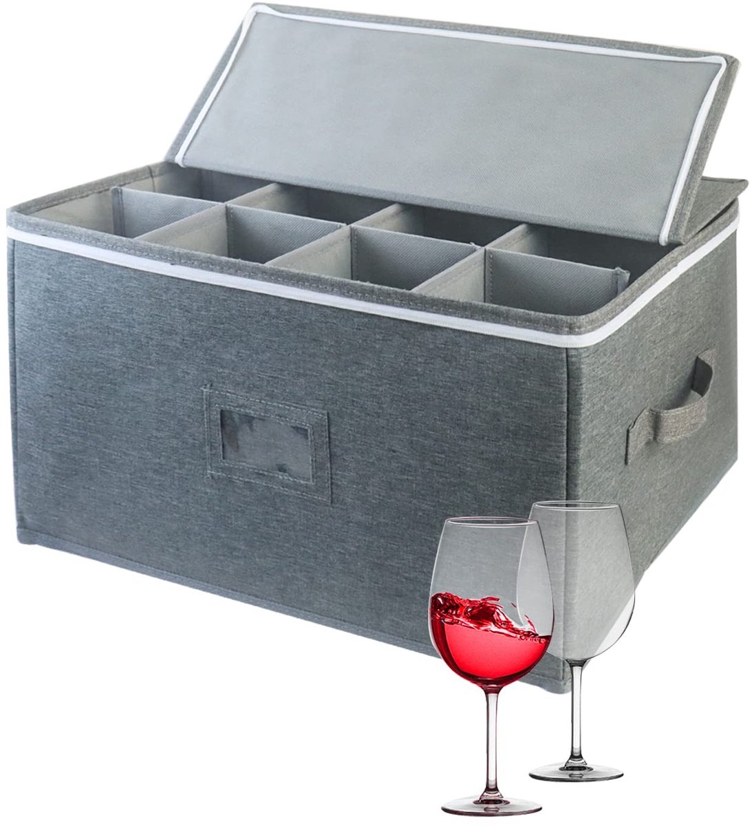 Omgoods - Glazen Bewaarbox voor Wijnglazen met Verdelers, 43x31x25 cm