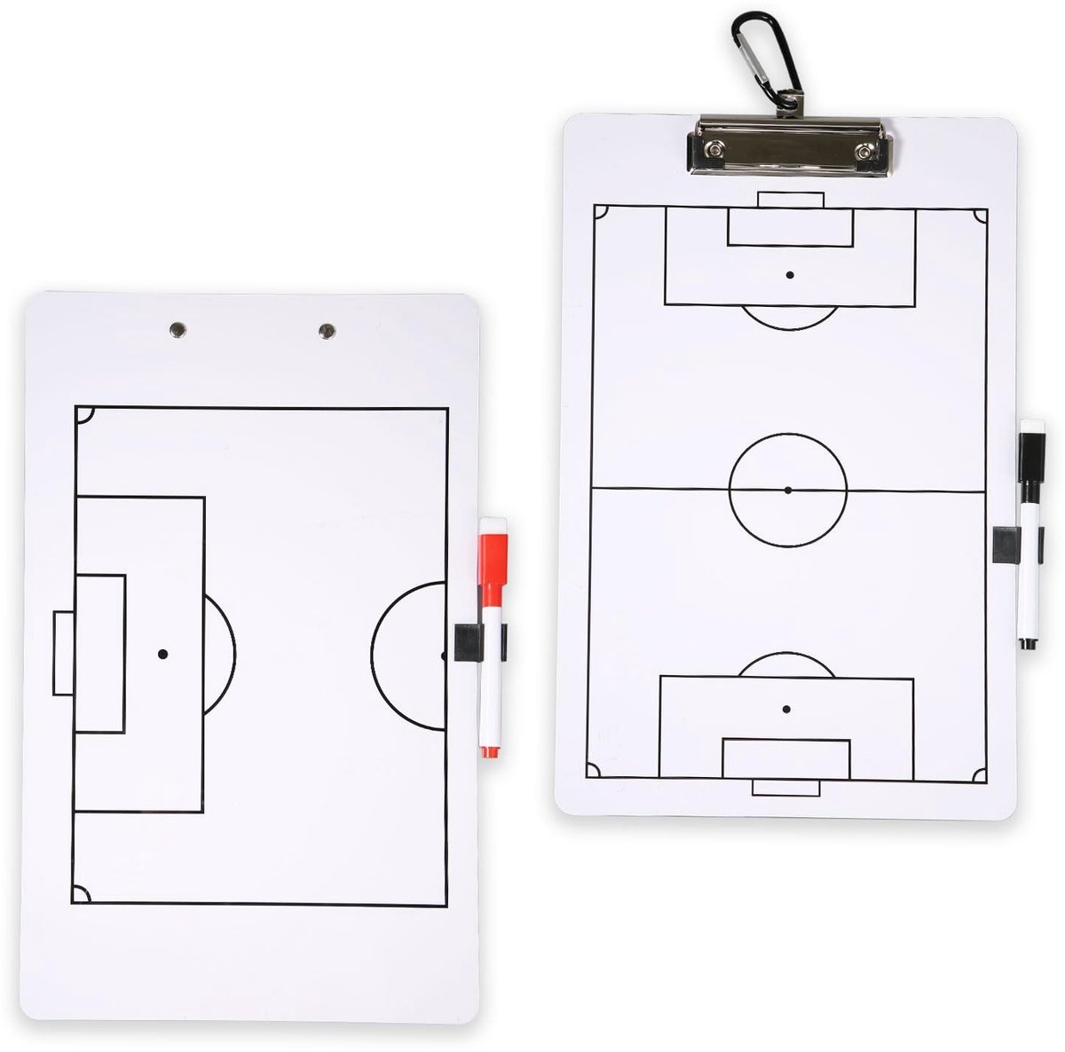 Omgoods - Voetbal Whiteboard voor Coaches - Dubbelzijdig Klembord met 2 Markers en Karabijnhaak