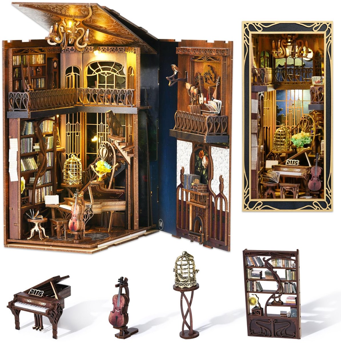 Omgoods - DIY Miniatuur Boekenkast Kit met Pianist Thema