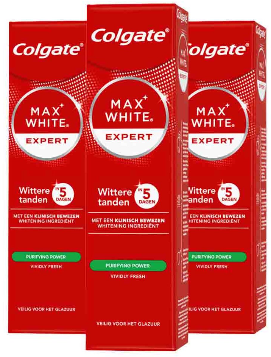 Colgate - Tandpasta Max White Expert Purifying Power - 3 x 75 ml - Voordeelverpakking