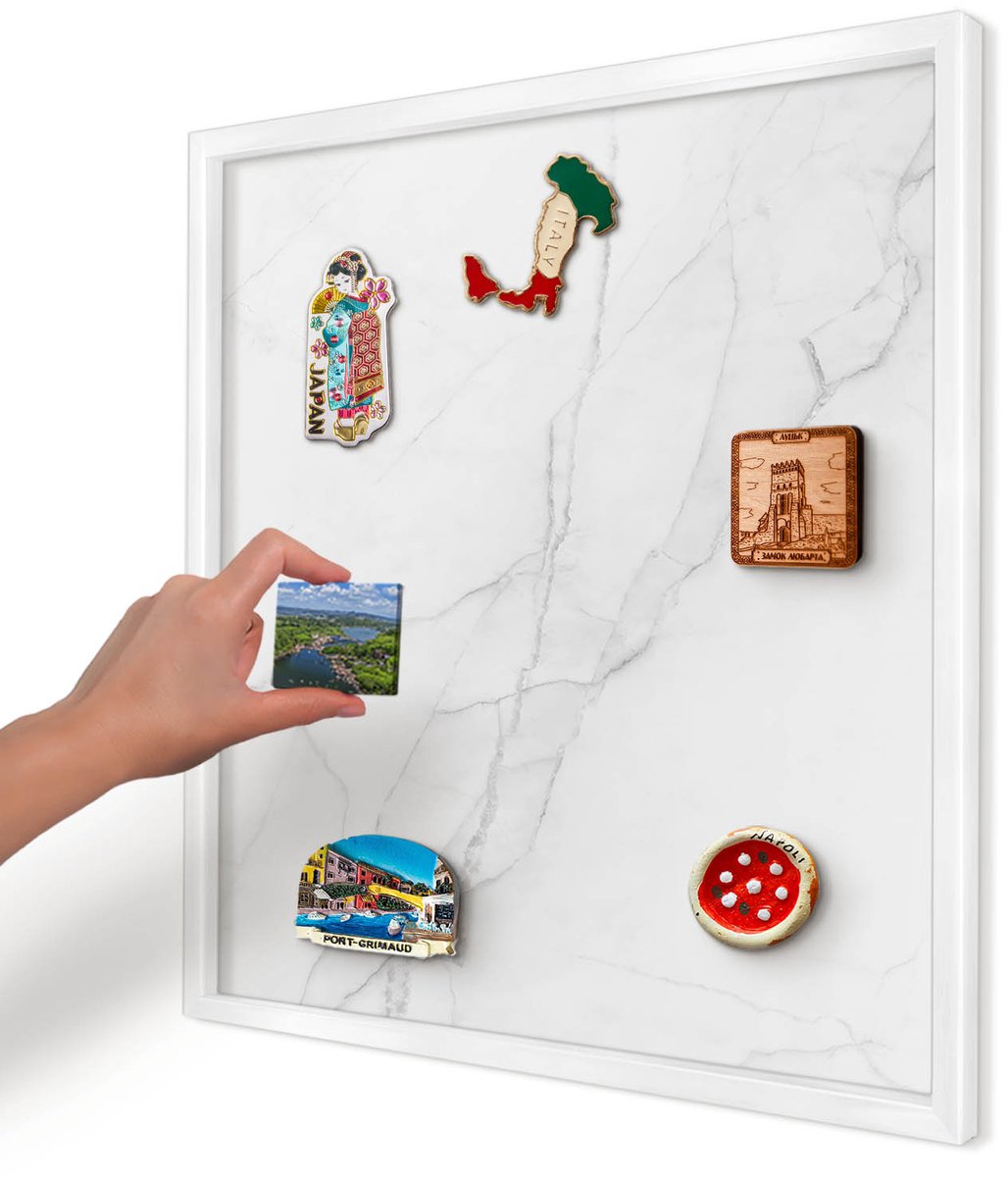 Artprintcave Wit Magneetbord mit Witte Lijst - 50x50 cm - Marmerpatroon Magneetbord Voor Keuken - Minimalist Wandbord Magnetisch - Texturen