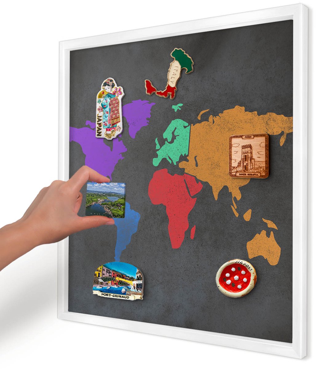 Artprintcave Zwart Magneetbord mit Witte Lijst - 50x50 cm - Kleurenkaart Magneetbord Voor Keuken - Modern Magnetisch Bord - Kaarten