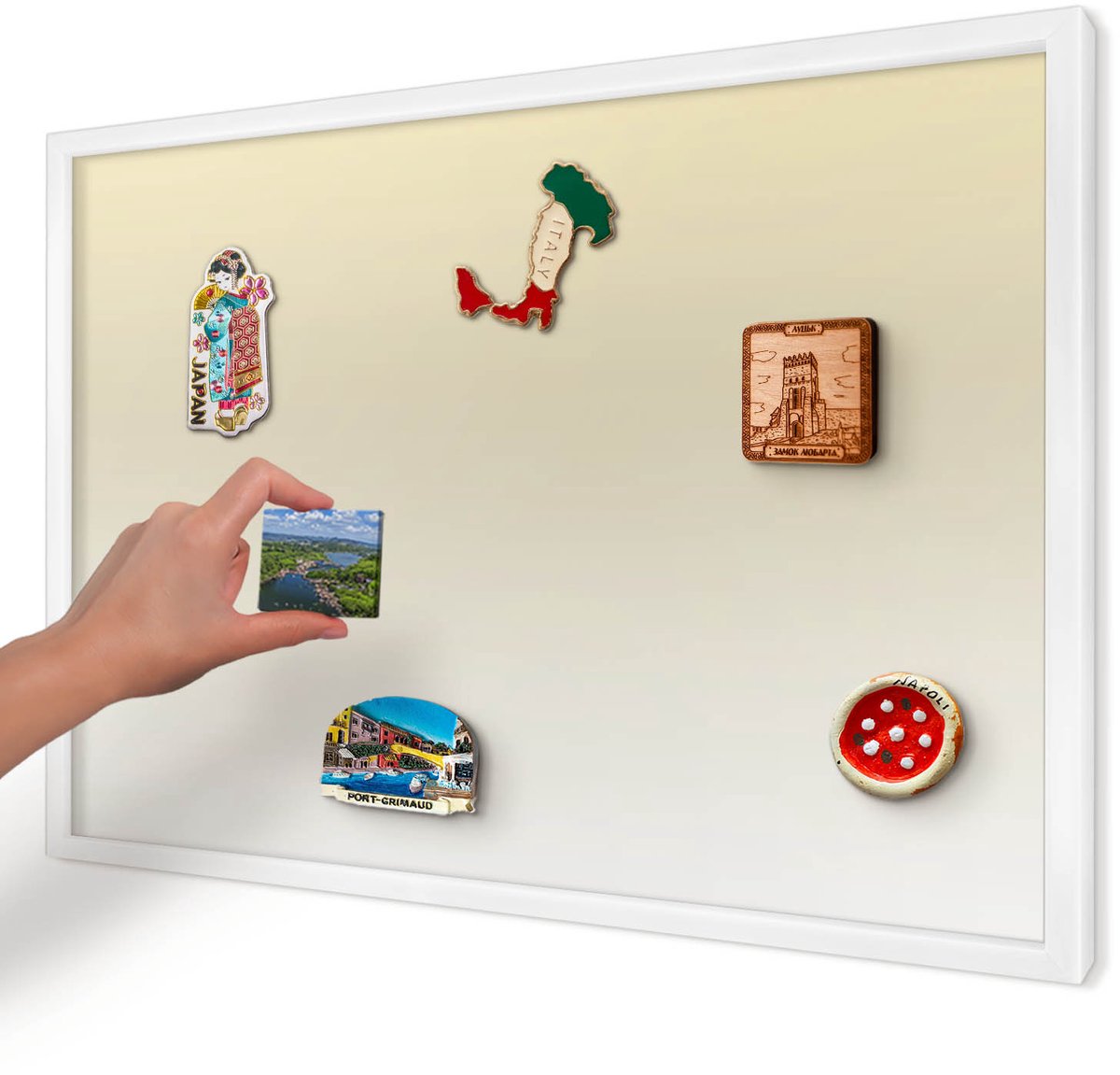Artprintcave Beige Magneetbord mit Witte Lijst - 60x40 cm - Crèmekleurige Overgang Magneet Bord mit Frame - Minimalist Memobord Keuken - Achtergronden En Patronen