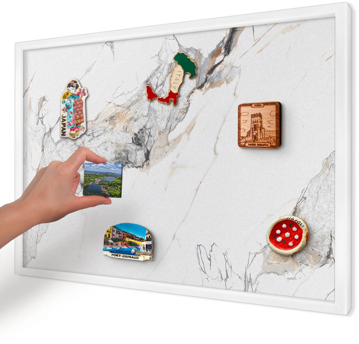 Artprintcave Wit Magneetbord mit Witte Lijst - 60x40 cm - Marmereffect Magneetbord Voor Keuken - Minimalist Bord Voor Magneten - Texturen