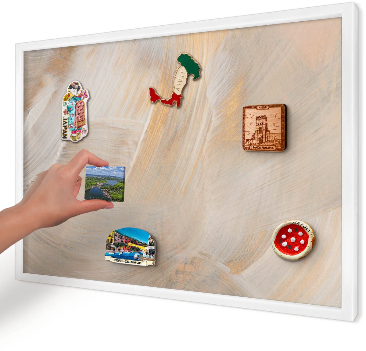 Artprintcave Romig Magneetbord mit Witte Lijst - 60x40 cm - Elegante Abstractie Magneetbord Voor Keuken - Abstract Memobord Keuken - Abstractie