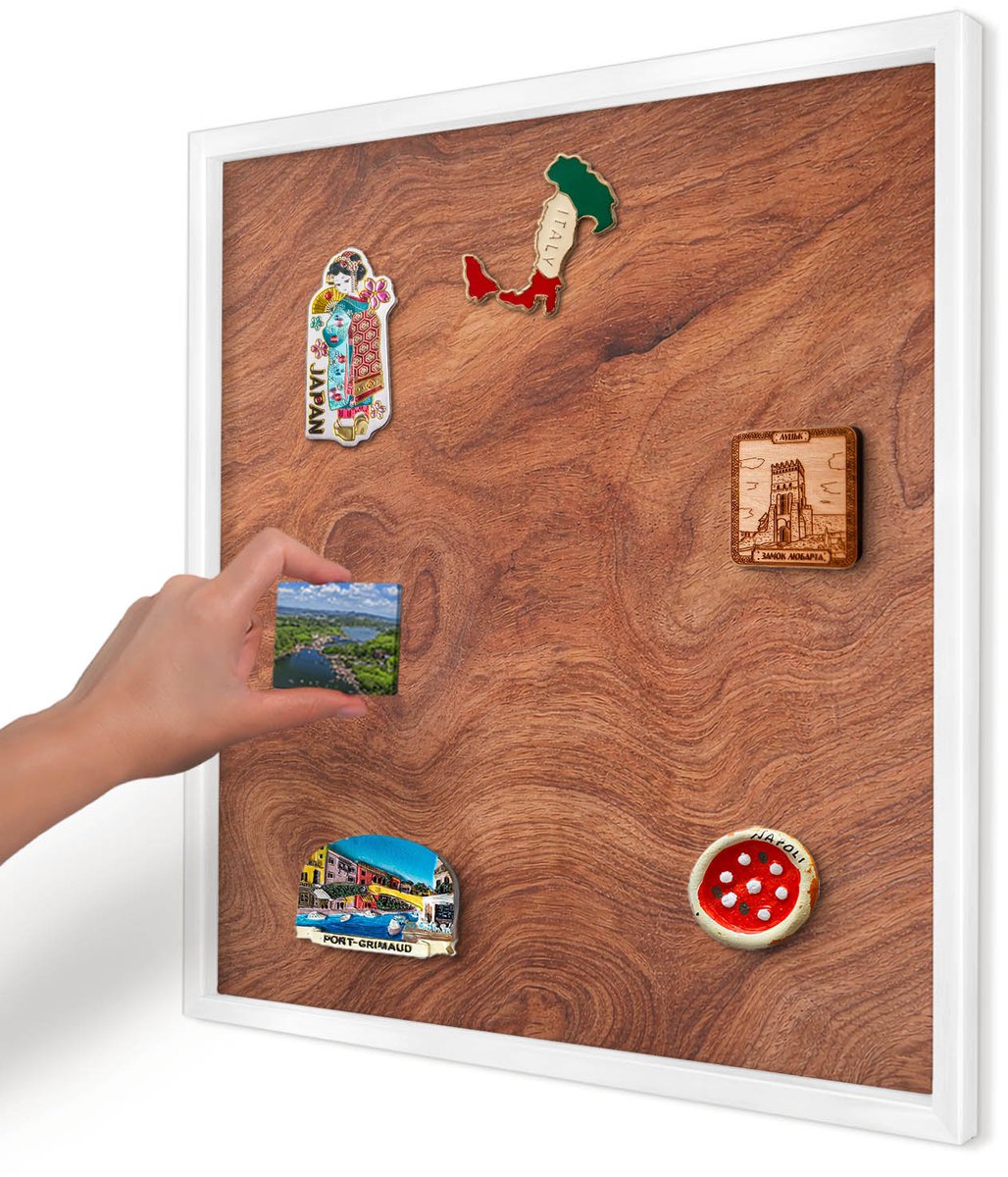 Artprintcave Bruin Magneetbord mit Witte Lijst - 50x50 cm - Houtnerf Magneet Bord mit Frame - Rustiek Memobord Keuken - Texturen