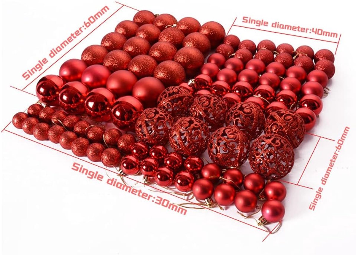 Kerstballen Set - Boom Decoratie Ballen - Kerstboom Versieren - 100 Stuks Inclusief Doos - 30-60 mm – foto 6