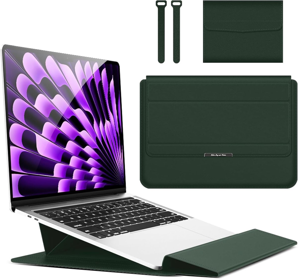 SnelShoppen - Laptop Sleeve 15 15.6 16 Inch voor MacBook Air en Pro, Verstelbare Staande Sleeve in Groen, Geschikt voor Diverse Merken
