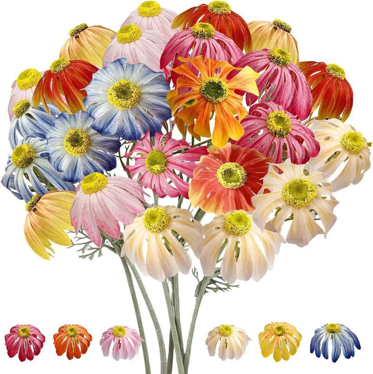 SnelShoppen - 6 Stuks Kunstmatige Zonnebloemen in Zes Kleuren - Perfect voor Decoratie, Feest, Tuin en Keuken - Hoogwaardige Materialen
