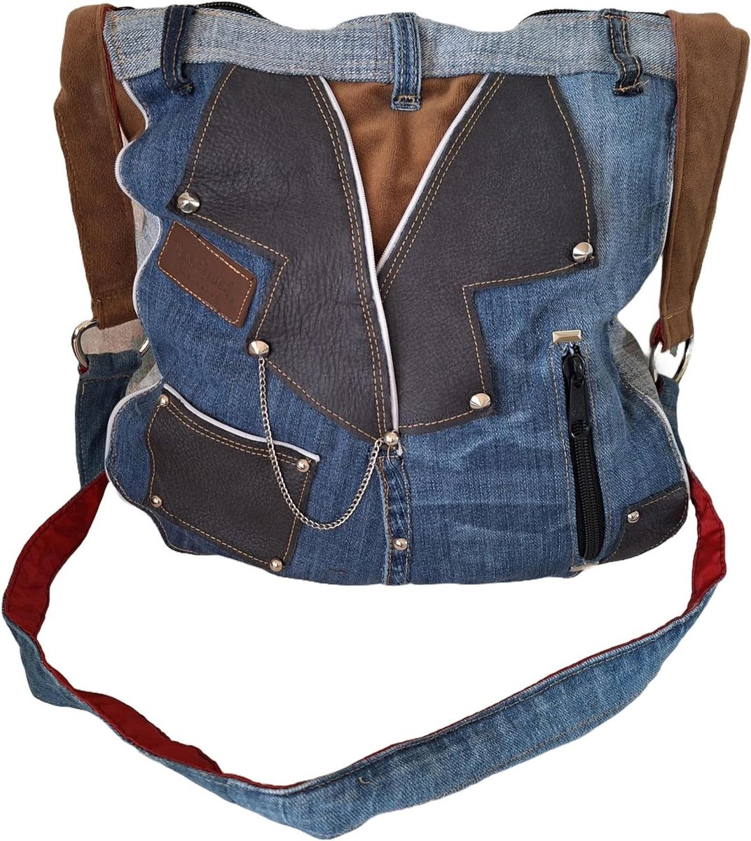 Jeanstas Handgemaakt - Denim Tas Uniek - Dames Mode - Upcycling Ontwerp - 37 x 15 x 35 cm - Blauw
