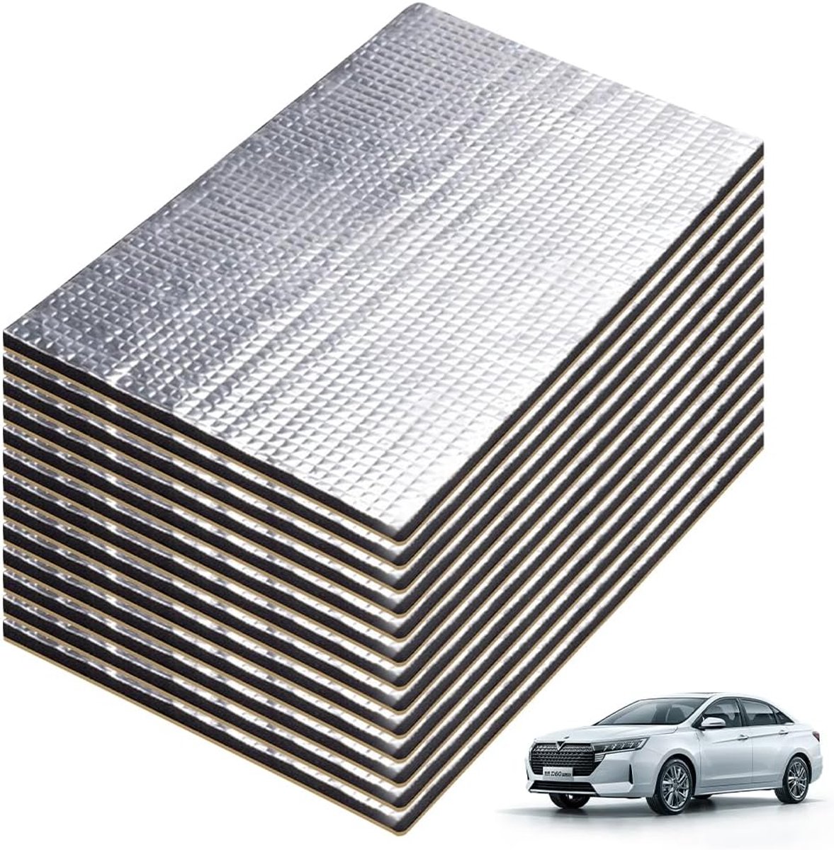 SnelShoppen - Geluidsisolatie Mat Auto 40 cm x 25 cm x 5 mm - Geluidsisolatie en Warmte-isolatie - 1.2 m² - Aluminiumfolie, Rubberen Isolatie Schuim