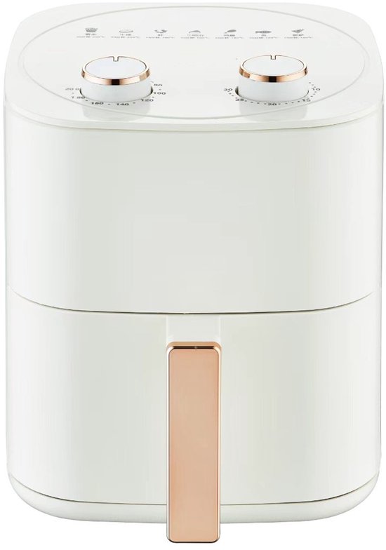 Airfryer met grote capaciteit van 6 liter - Maakt gebruik van 3D-warmtecirculatietechnologie voor olievrij koken (wit) Afmetingen 22,5*22,5*26 cm — afbeelding 3