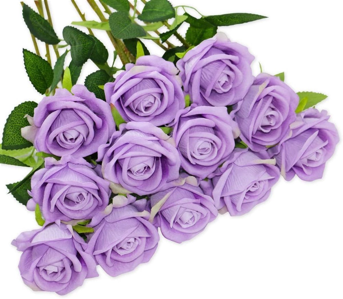 SnelShoppen - 12 Stuks Kunstmatige Rozen 52cm Levensechte Rozen met Groene Bladeren Nep Rozen voor Bruiloft, Feest, Tuin en Huis (Lilac)