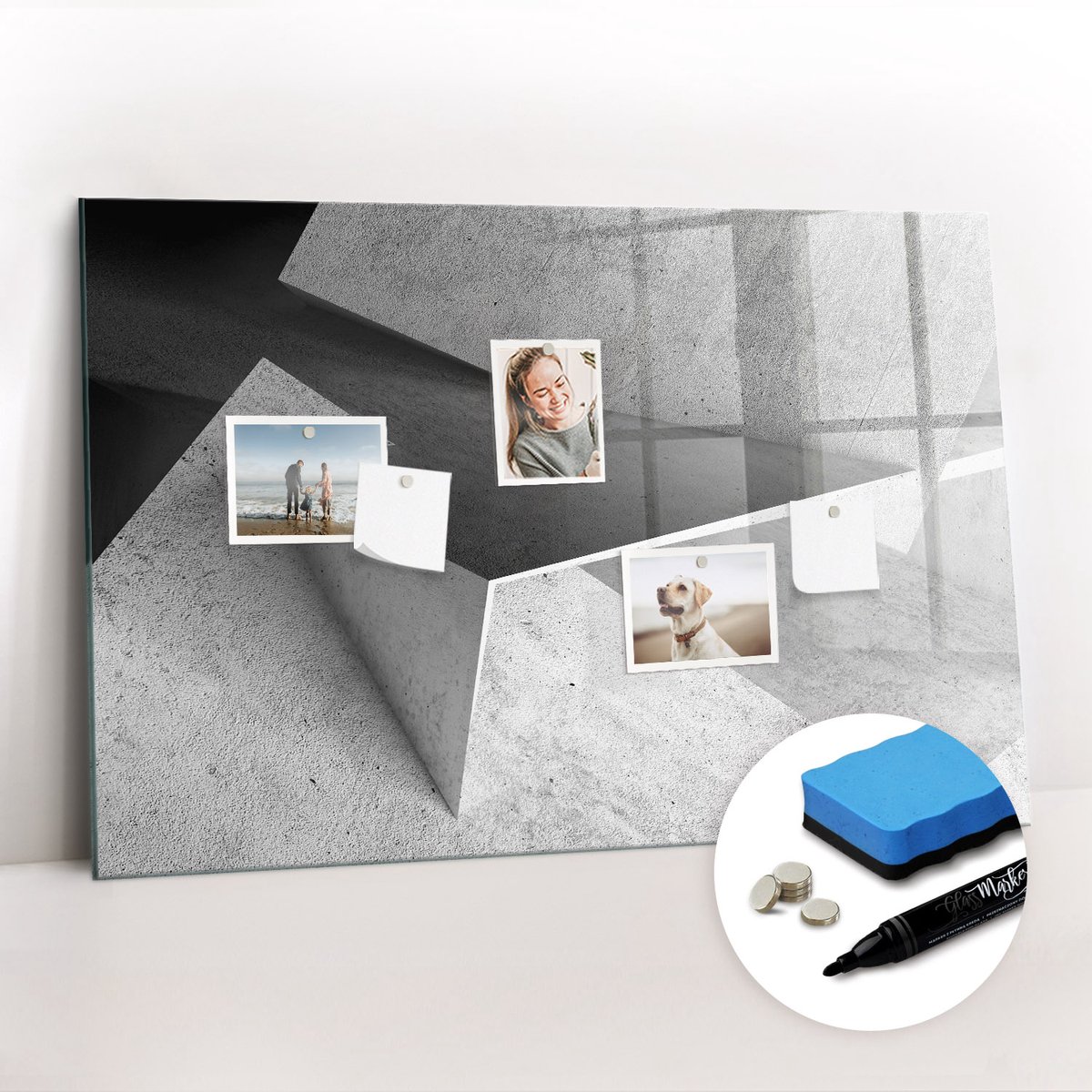 Tulup Whitebord - Abstracte driehoeken geo - 90 x 60 cm - Grijs Magneetborden voor vakantiemagneten - Gratis 5 Sterke Magneten + Whiteboard Marker & Wisser - Organizer Muur - Memo Bord - Notitiebord Werkplek