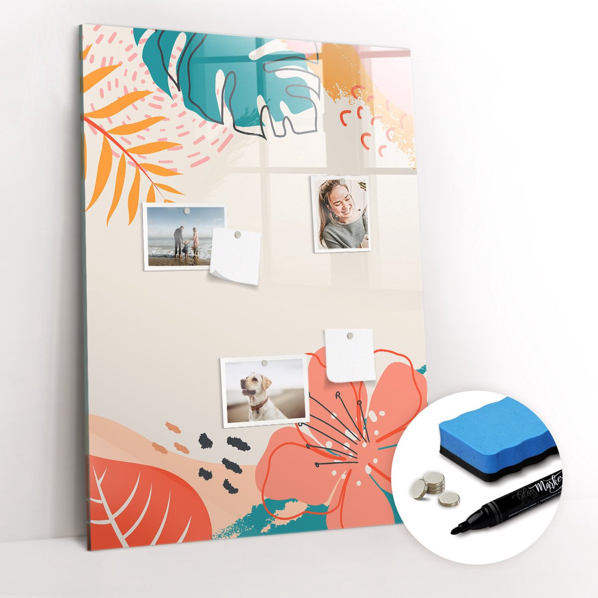 Tulup Whitebord - Zomerbloem - 70 x 100 cm - Veelkleurig Memobord Keuken - Gratis 5 Sterke Magneten + Whiteboard Marker & Wisser - Scandinavisch Design Bord - Magneetbord Rechthoekig - Notitiebord Werkplek