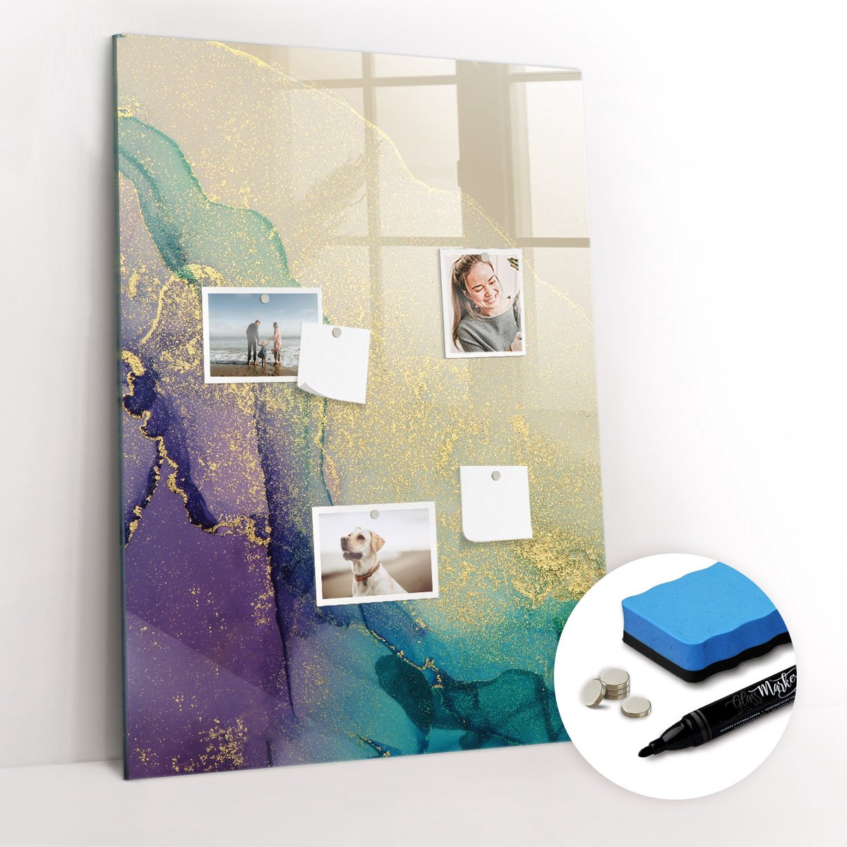 Tulup Whitebord - Kleurrijk pastelkleurig marmer - 70 x 100 cm - Groente Magnetisch Memobord - Gratis 5 Sterke Magneten + Whiteboard Marker & Wisser - Minimalistisch Prikbord - Magneetbord Muur - Organiseer Je Bureau