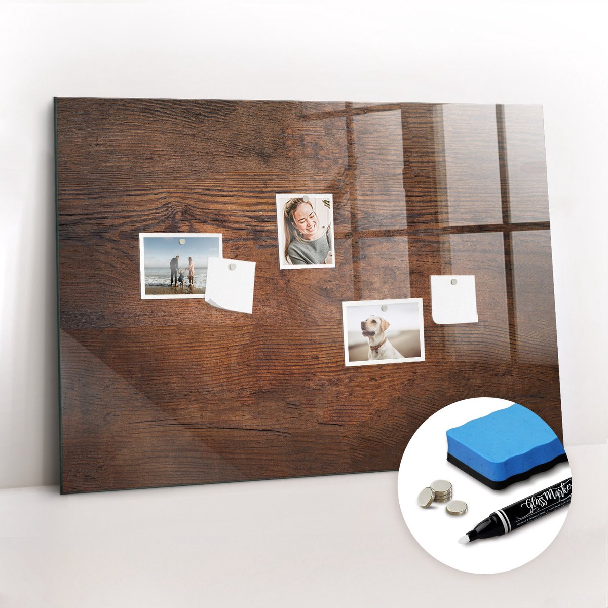 Tulup Whitebord - Rustiek oud hout - 100 x 70 cm - Bruin Magneetbord Rechthoekig - Gratis 5 Sterke Magneten + Whiteboard Marker & Wisser - Stylish Memo Board - Magneetbord Foto - Notitiebord Werkplek