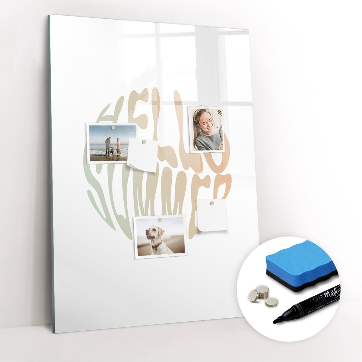 Tulup Whitebord - De inscriptie 'hallo zomer' - 70 x 100 cm - Veelkleurig Magneetbord Rechthoekig - Gratis 5 Sterke Magneten + Whiteboard Marker & Wisser - Industrieel Wandbord - Magneetbord Muur - Inspiratiebord Kantoor