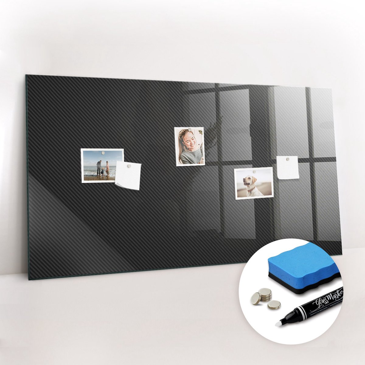 Tulup Whitebord - Donkere abstractie - 120 x 60 cm - Zwart Memo Bord - Gratis 5 Sterke Magneten + Whiteboard Marker & Wisser - Wanddecoratie Kantoor - Memobord Glas - Inspiratiebord Kantoor