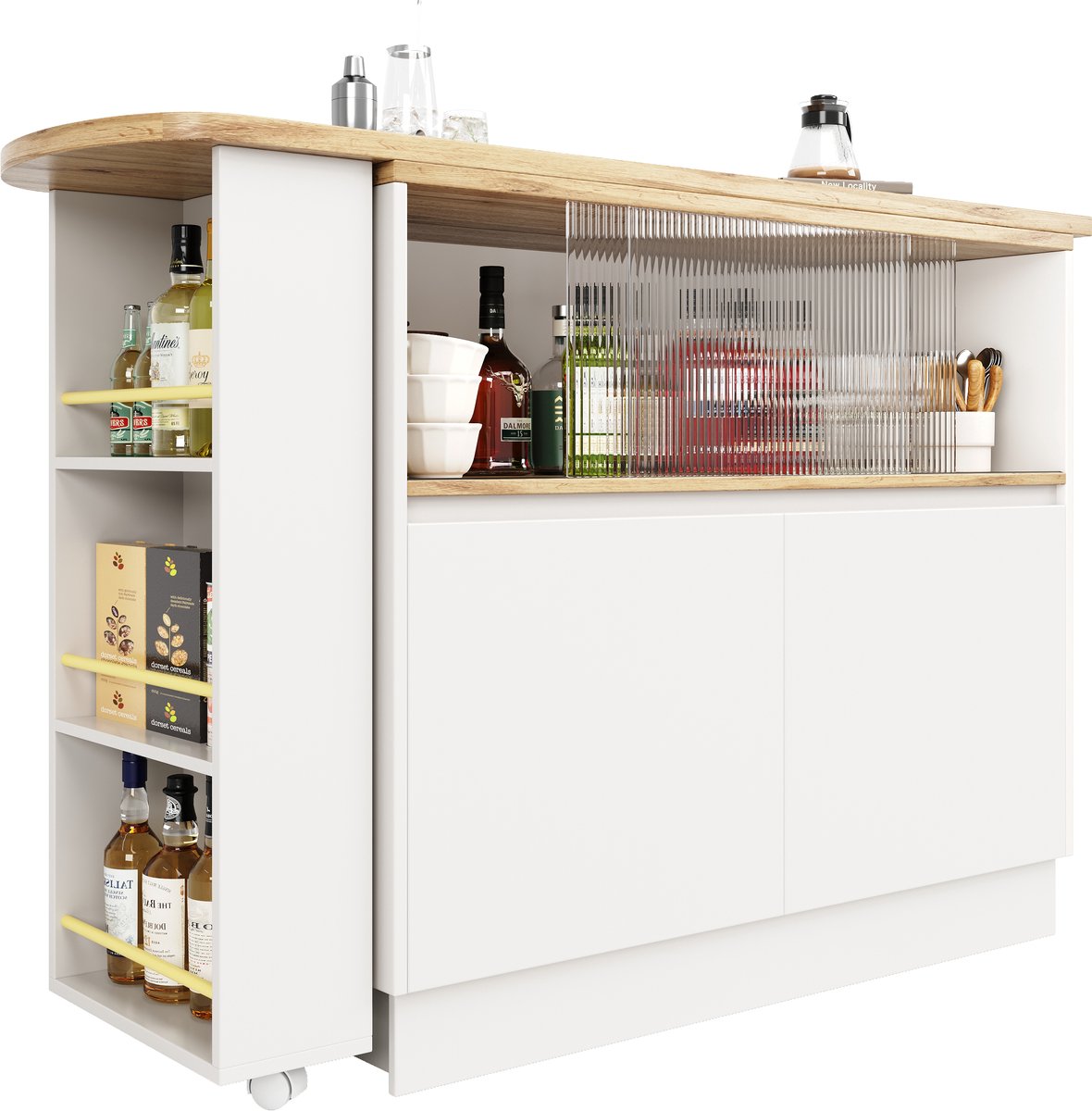 KOMHTOM - 360° Draaibare Eettafel - Modern en Eenvoudig Dressoir - Hoofdgedeelte 90 x 45 x 100 cm - Multifunctioneel met Opbergvlakken en Glas - Voor Keukens en Restaurants