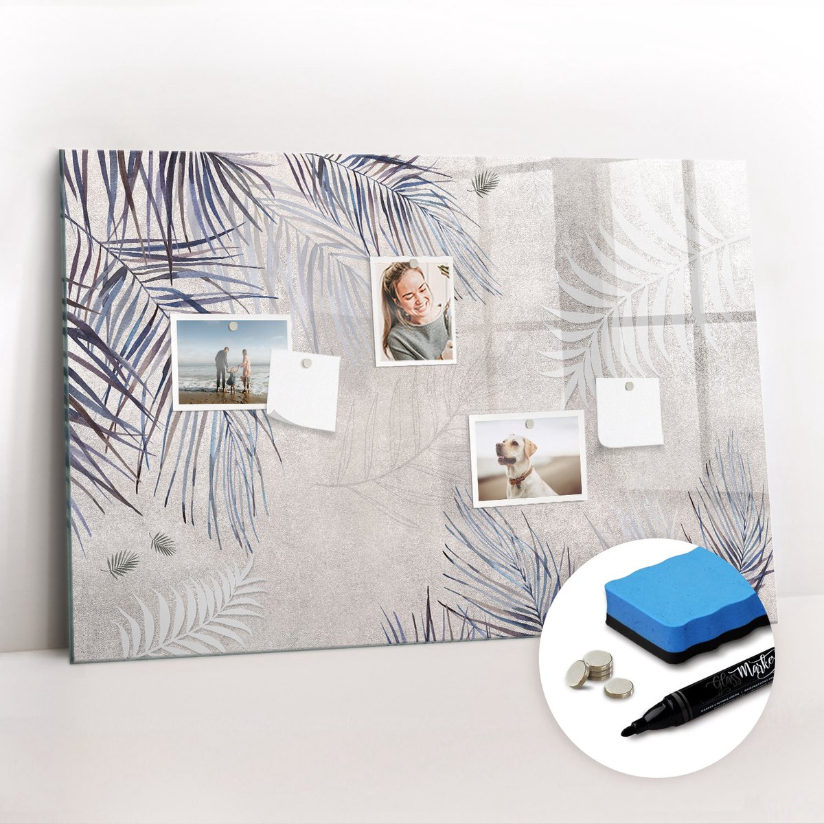 Tulup Whitebord - Palmblad - 90 x 60 cm - Veelkleurig Memobord Magnetisch - Gratis 5 Sterke Magneten + Whiteboard Marker & Wisser - Design Memobord - Magnet Board - Productiviteit Tools