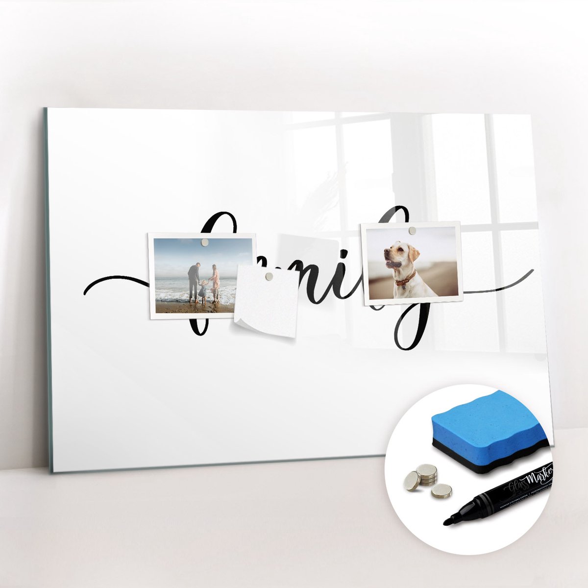 Tulup Whitebord - De inscriptiefamilie - 60 x 40 cm - Zwart-wit Foto Magneetbord - Gratis 5 Sterke Magneten + Whiteboard Marker & Wisser - Interieur Accessoires Kantoor - Magnetisch Memobord - Productiviteit Tools