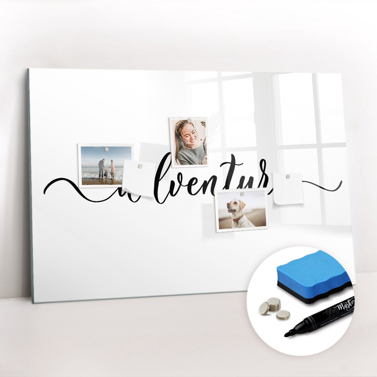 Tulup Whitebord - Avontuurlijke inscriptie - 90 x 60 cm - Zwart-wit Memo Magneetbord - Gratis 5 Sterke Magneten + Whiteboard Marker & Wisser - Interieur Accessoires Kantoor - Magneetbord Design - Planning Muur