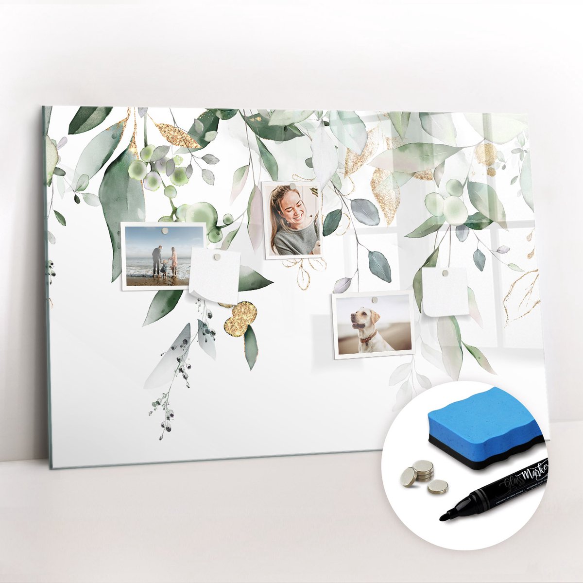Tulup Whitebord - Bladeren van natuurlijke planten - 90 x 60 cm - Groente Foto Magneetbord - Gratis 5 Sterke Magneten + Whiteboard Marker & Wisser - Stylish Memo Board - Memobord Keuken - Notitiebord Werkplek