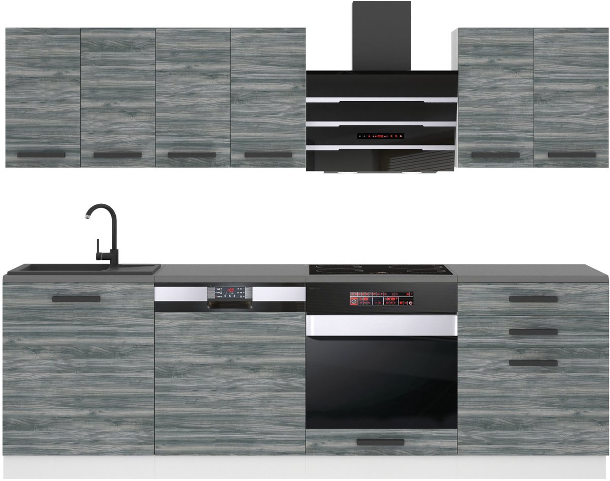 BELINI Keukenblok SUSAN - Keukenmeubel Set 240 cm Glamour Wood met Werkbladen - Boven- en Onderkasten