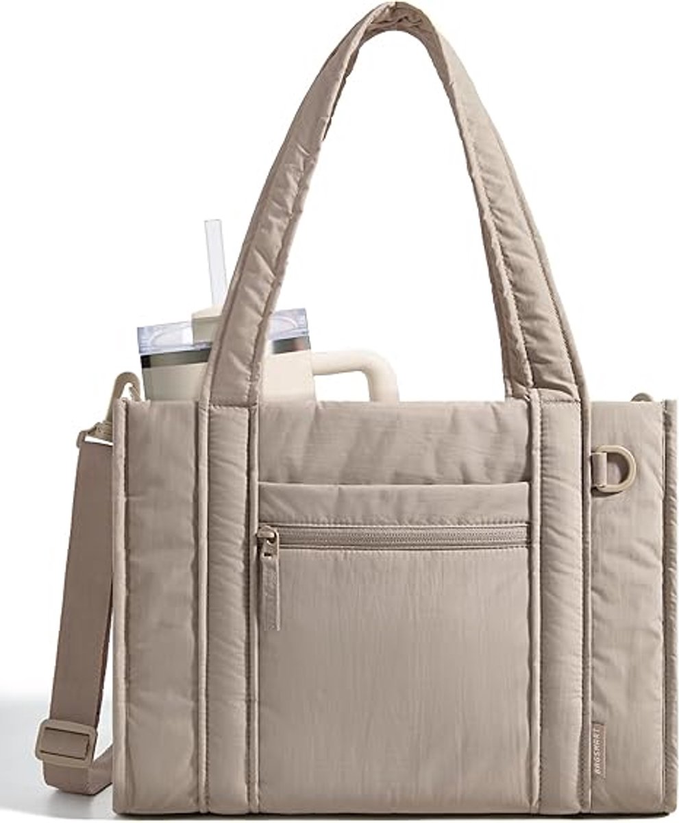 Boxy Tote Bag voor Dames - Crossbody Tas met Rits - Crush Bow Handtas voor Reizen, Werk, College - Kaki - 1 Stuk